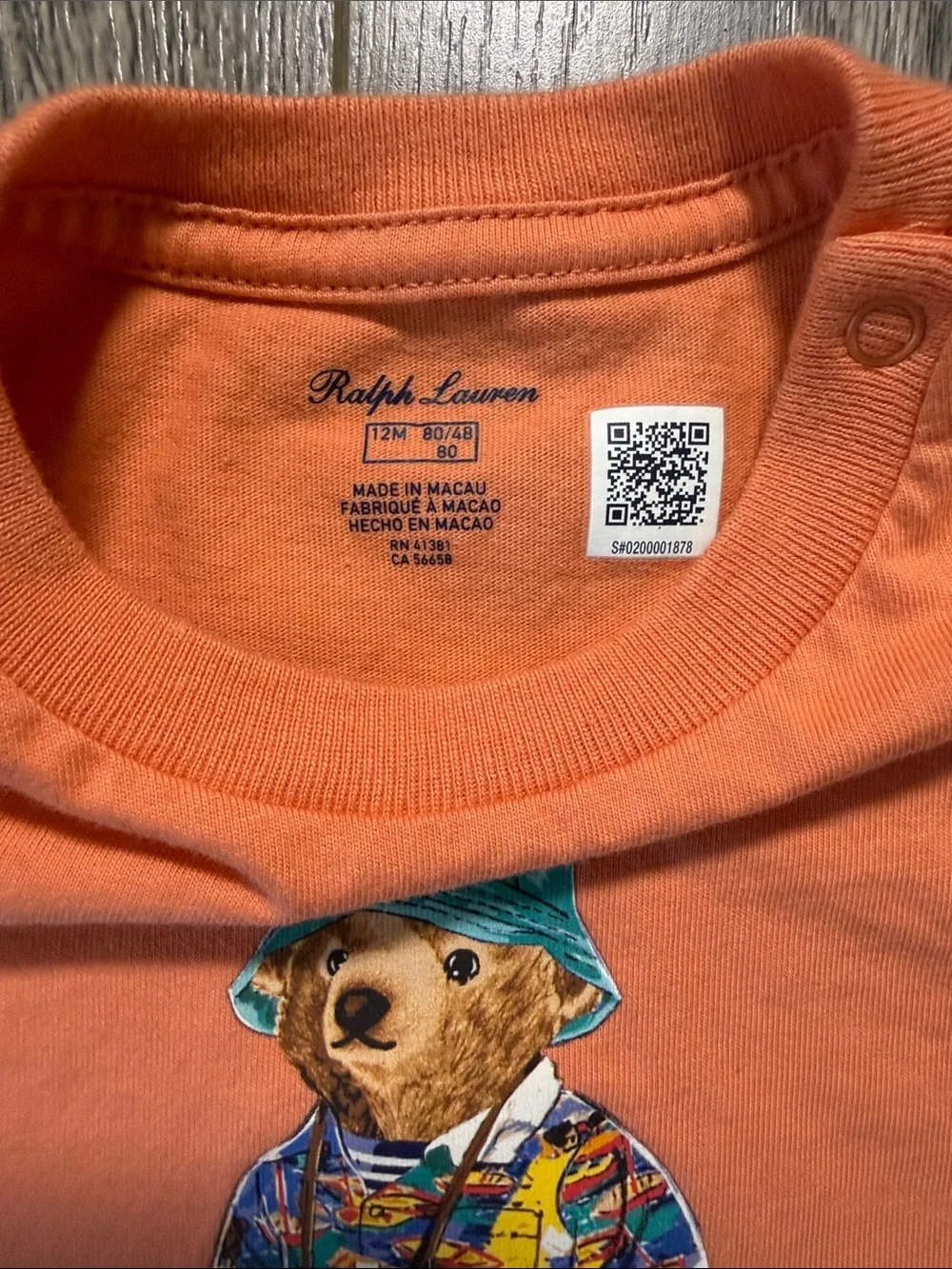 Ralph Lauren Orange Polo Bear Graphic Short Sleeve Tee with Multicolor Bear